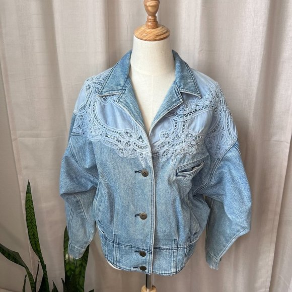 Together Jackets & Blazers - 𝅺VINTAGE Denim Jacket with lace applique by Together